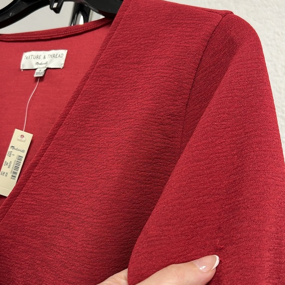 Madewell Crepe Wrap Top Deep Crimson Red Long Sleeve Blouse Shirt Size Small NWT - Picture 7 of 7